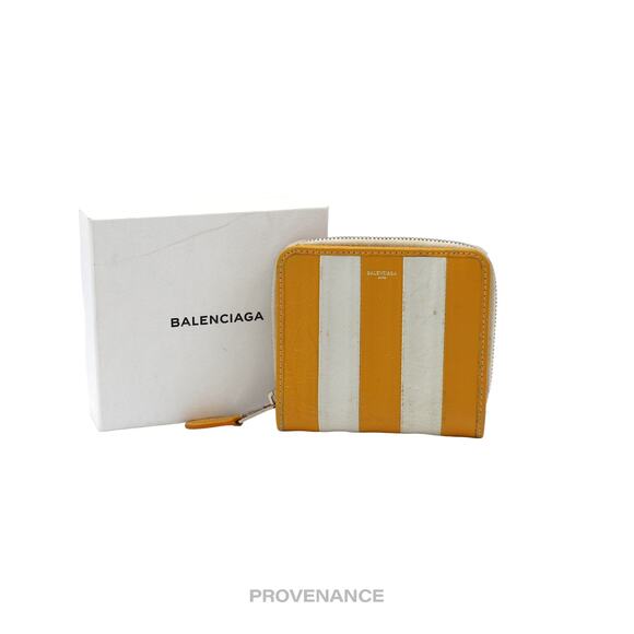 🔴 Balenciaga Logo Bazaar Zip Wallet - Yellow White Striped - Picture 13 of 13